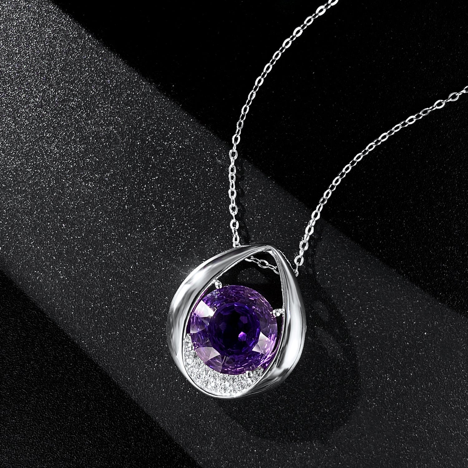 Violet Amethyst Drop Pendant 925 Sterling Silver Luxury Necklace