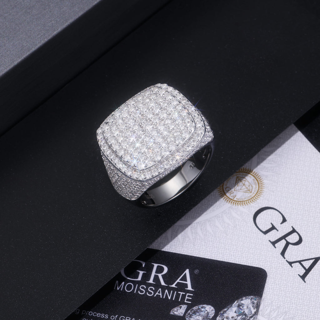 Royal Square Moissanite Ring – Men's Luxury Wedding Ring | Platinum-Plated Silver