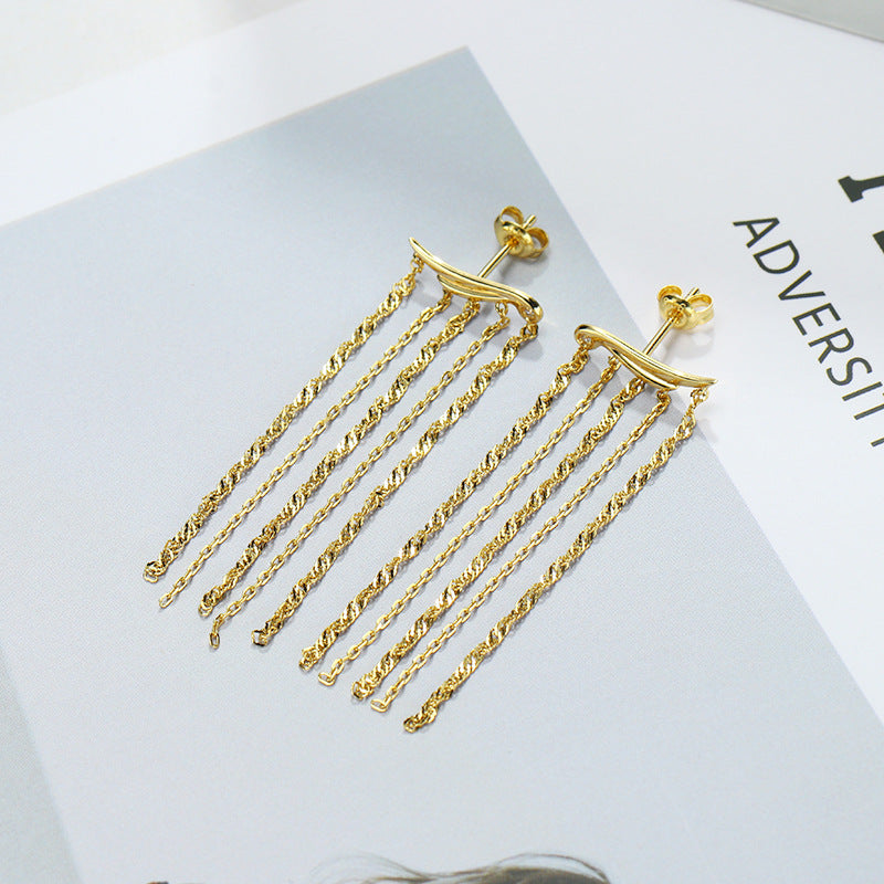 Golden Wings – Sterling Silver 18K Gold Plated Long Tassel Luxury Earrings