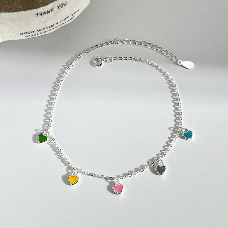 925 Sterling Silver Heart Anklet — Korean Elegance