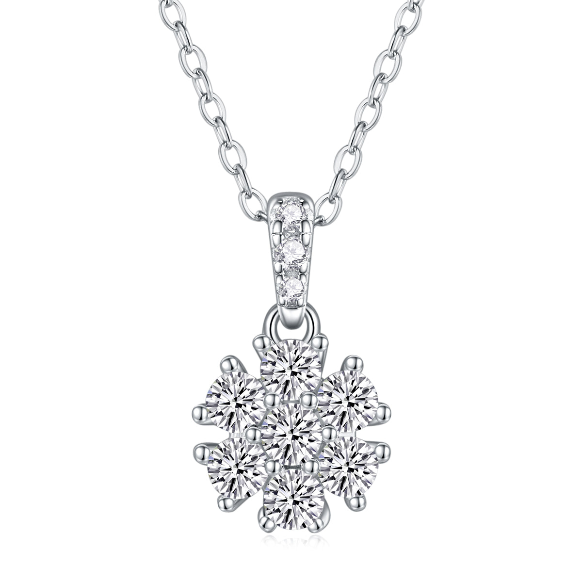 Snowflake Dance – Moissanite Pendant Necklace | Platinum-Plated Sterling Silver