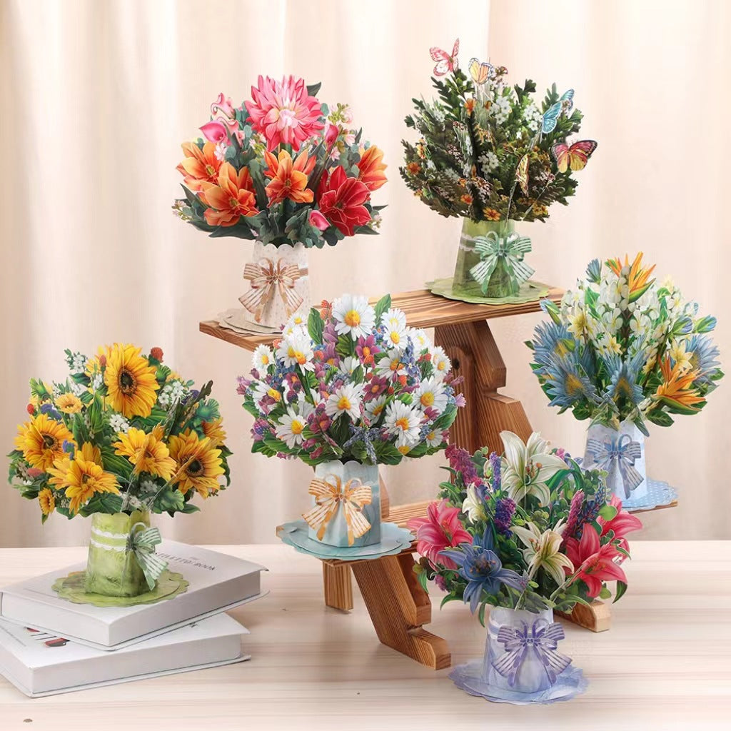 Luxury 3D Floral Bouquet Greeting Card — Botanical Stereoscopic Design