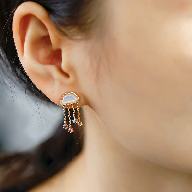 Cloud Butterfly – Sterling Silver Korean Style White Bell Butterfly Luxury Earrings