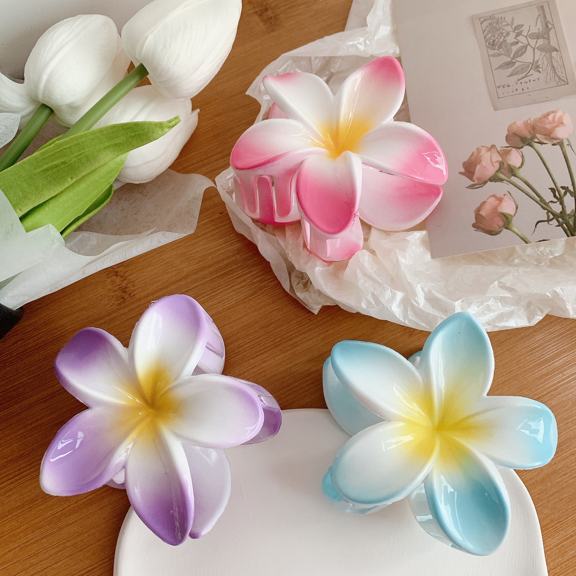 Plumeria Flower Hair Claw Clip — Korean Trendy Style