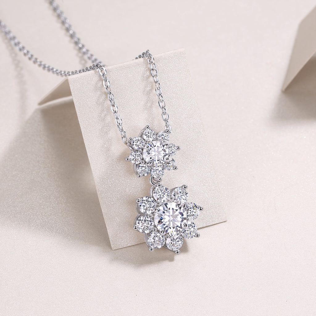 Moissanite Flower Pendant Necklace – Platinum-Plated Sterling Silver