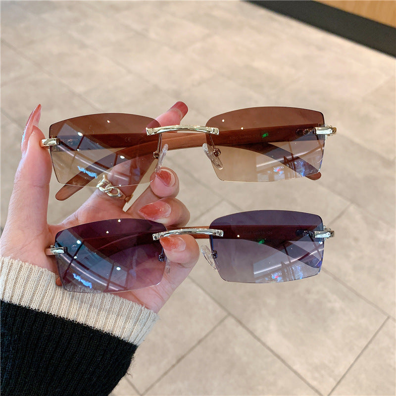 Frameless Wood Grain Sunglasses — UV400 Fashion Eyewear