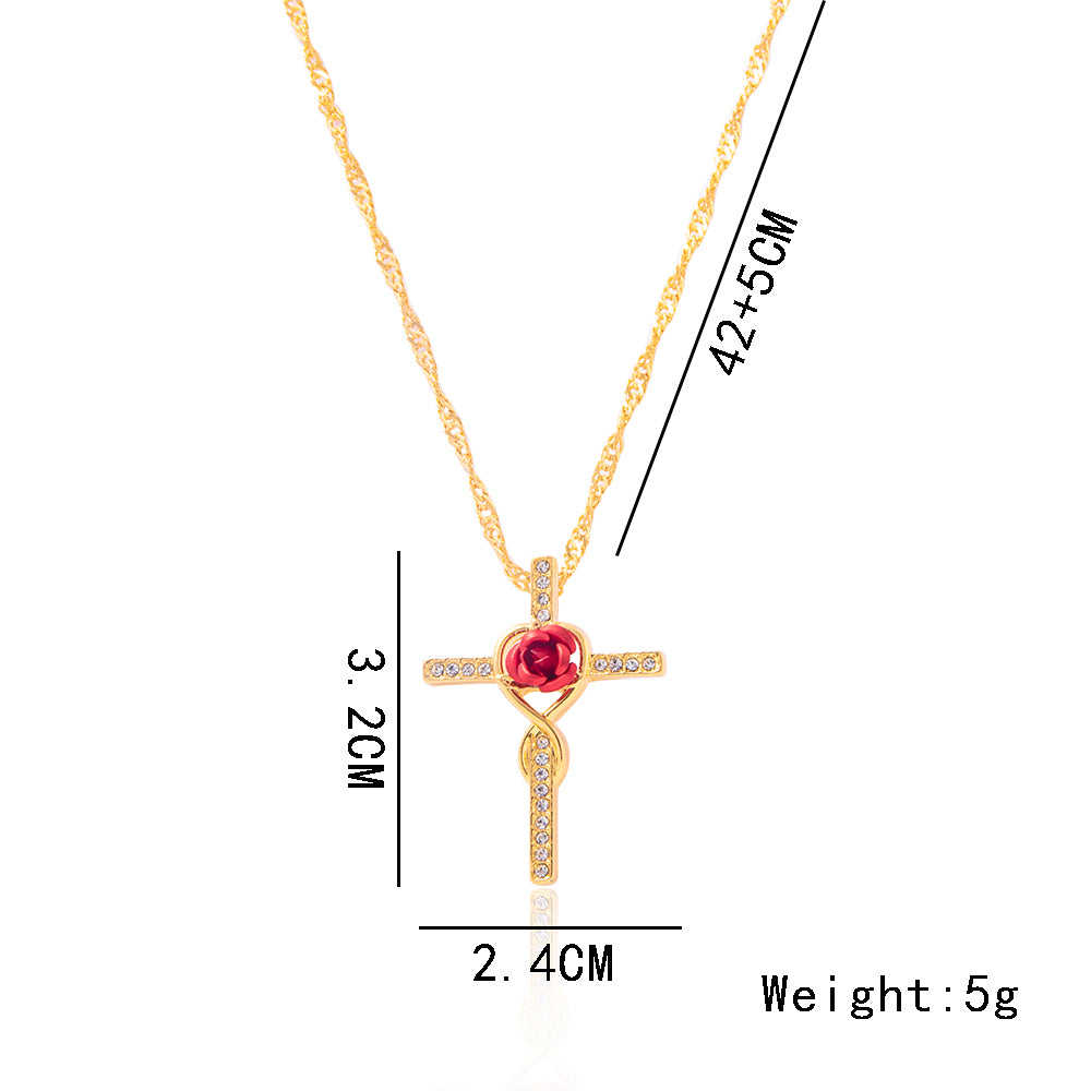 Sancta — Gold Rose Cross Crystal Necklace