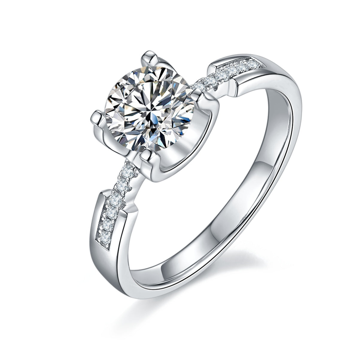 Shield of Light Moissanite Ring – 1 Carat | Platinum-Plated Sterling Silver