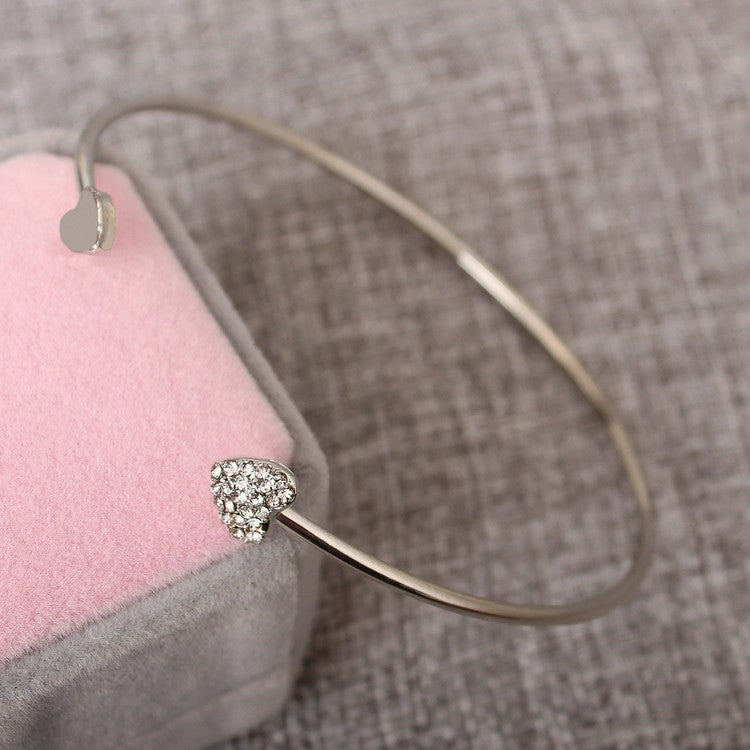 Diamond Heart Opening Bracelet | Gold & Silver Luxury Bangle for Women