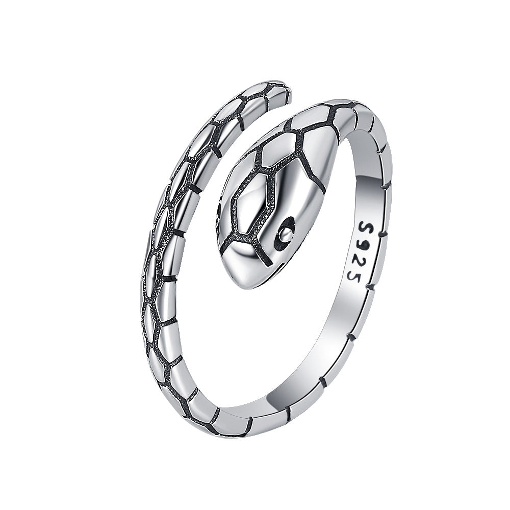Serpent Noir – 925 Sterling Silver Vintage Snake Head Luxury Ring