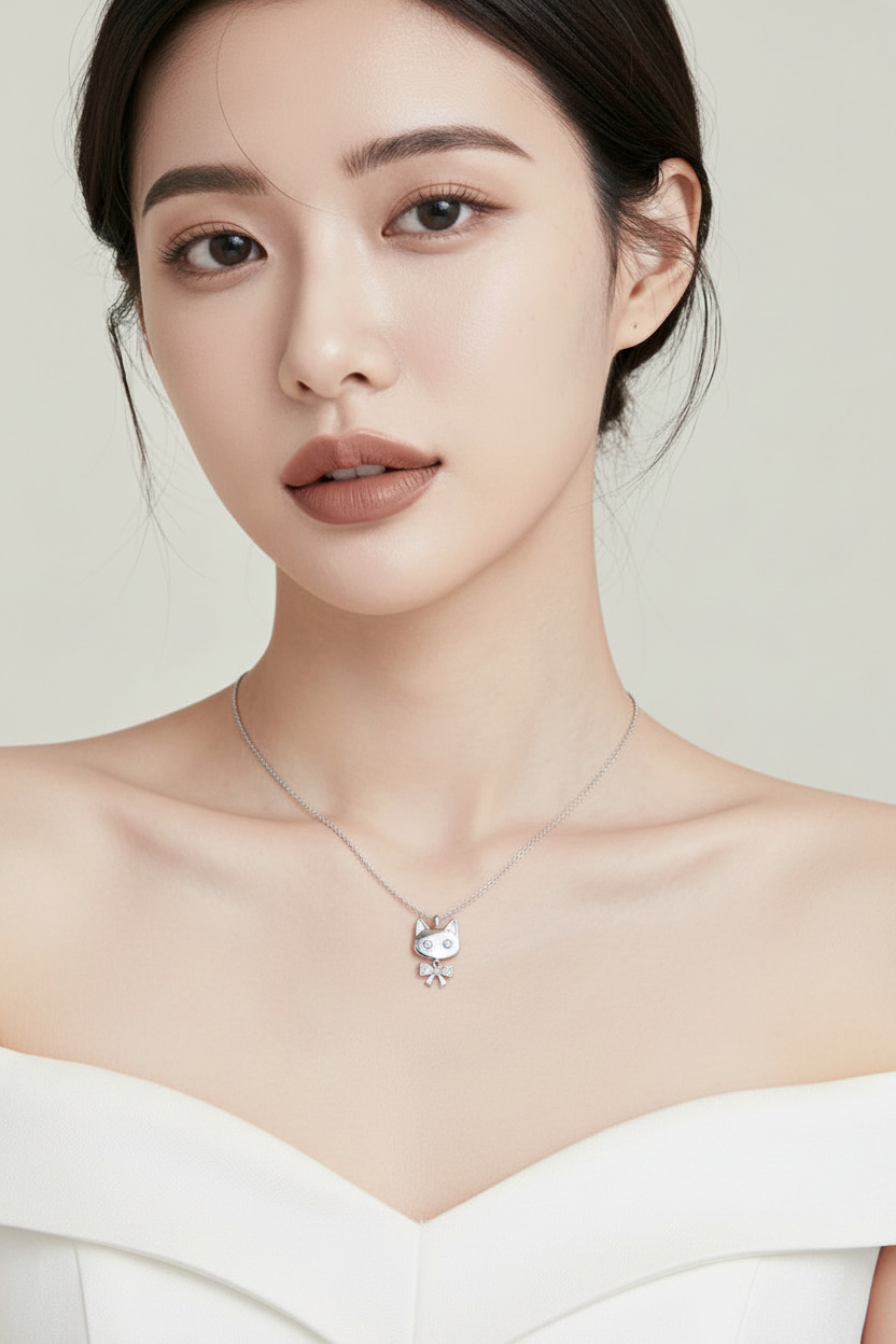 Cat necklace white dress editorial