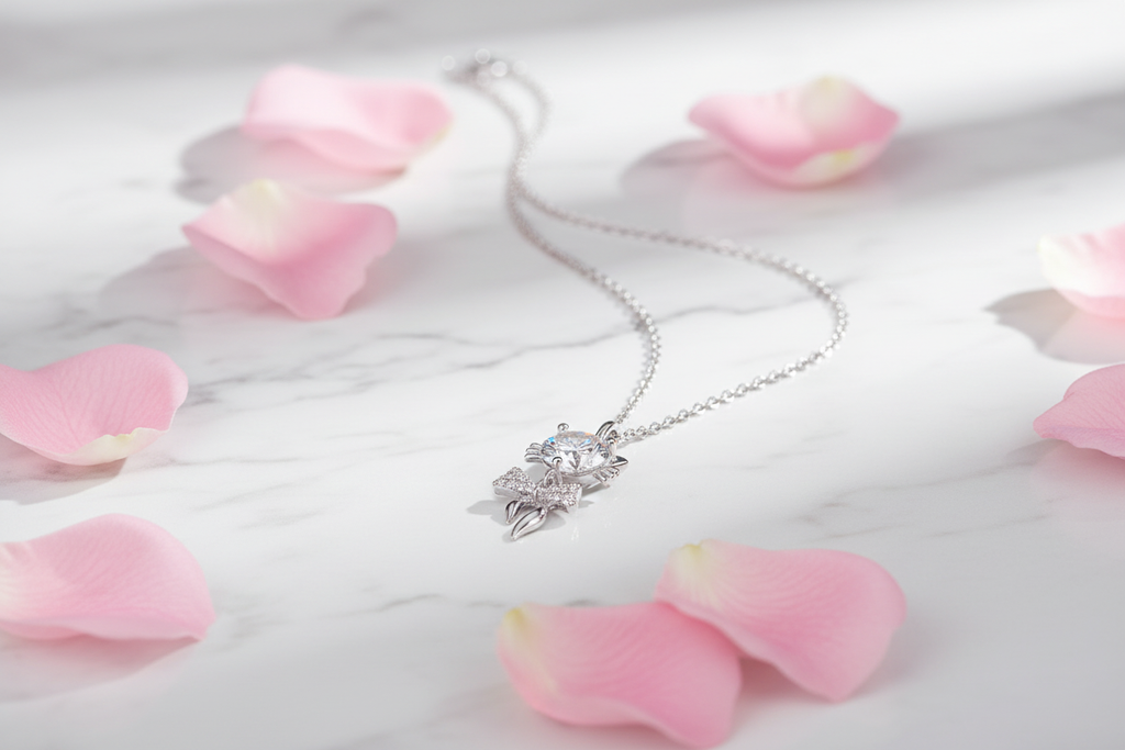 Cat pendant with rose petals