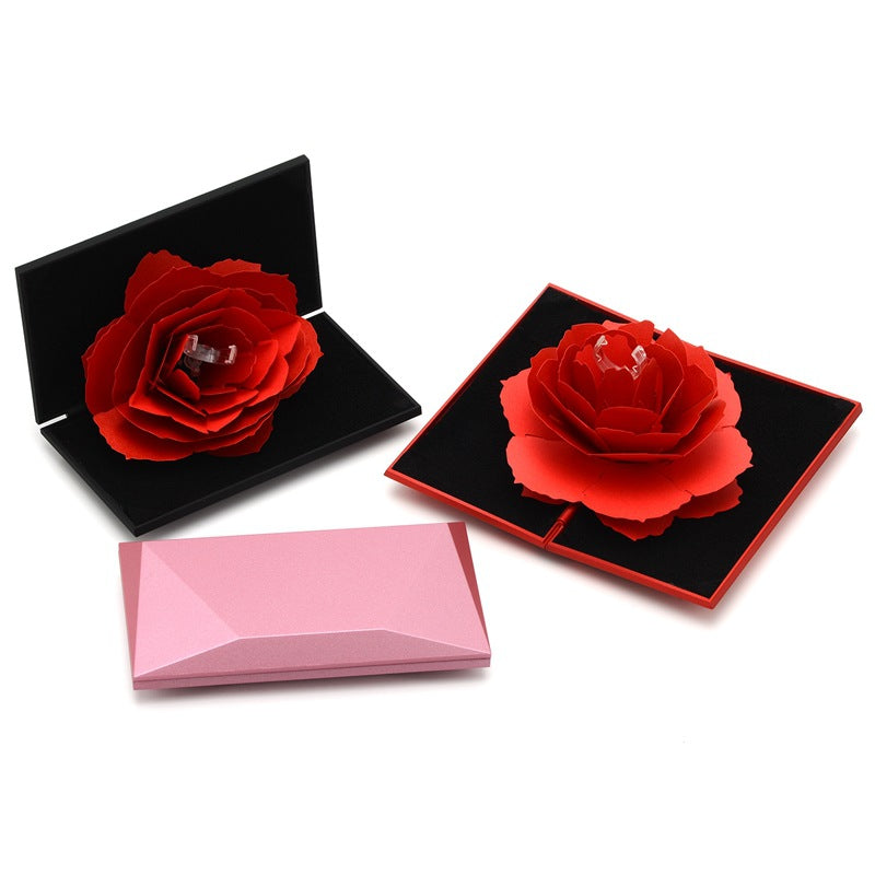 Diamond-Shaped Rotating Rose Valentine's Day Luxury Ring Box