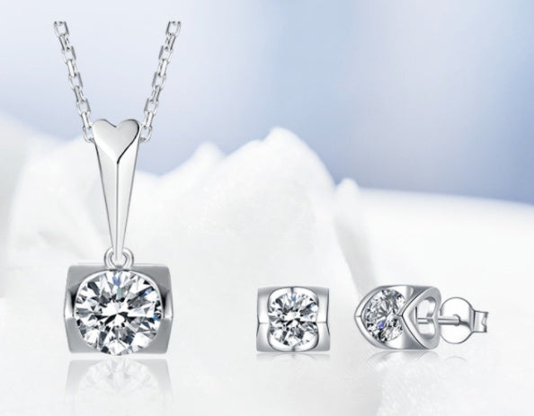 925 Sterling Silver Moissanite Jewelry — Earrings & Pendant