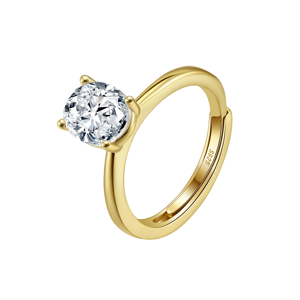 Gold Solitaire Ring | S925 Sterling Silver | Four-Prong Brilliant Cut