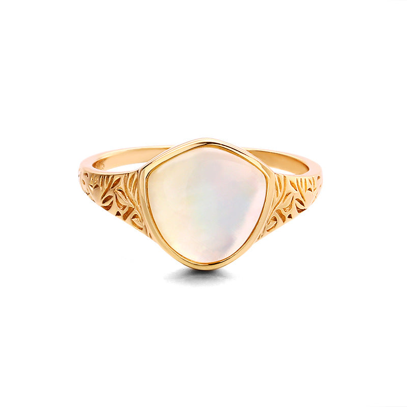 Vintage Carved Shell & Crystal Silver Ring | Luxury Women's Jewelry