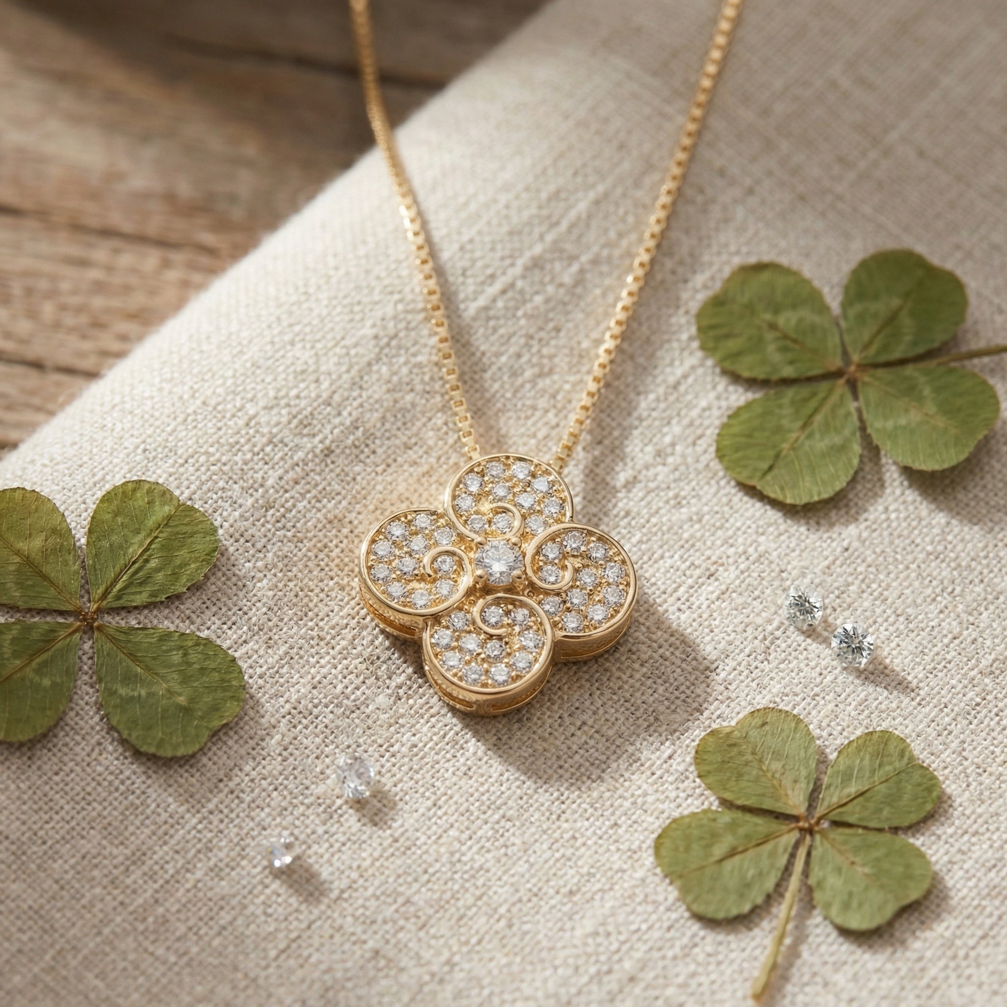 Four-Leaf Clover Pendant Necklace | S925 Sterling Silver | Diamond Pavé