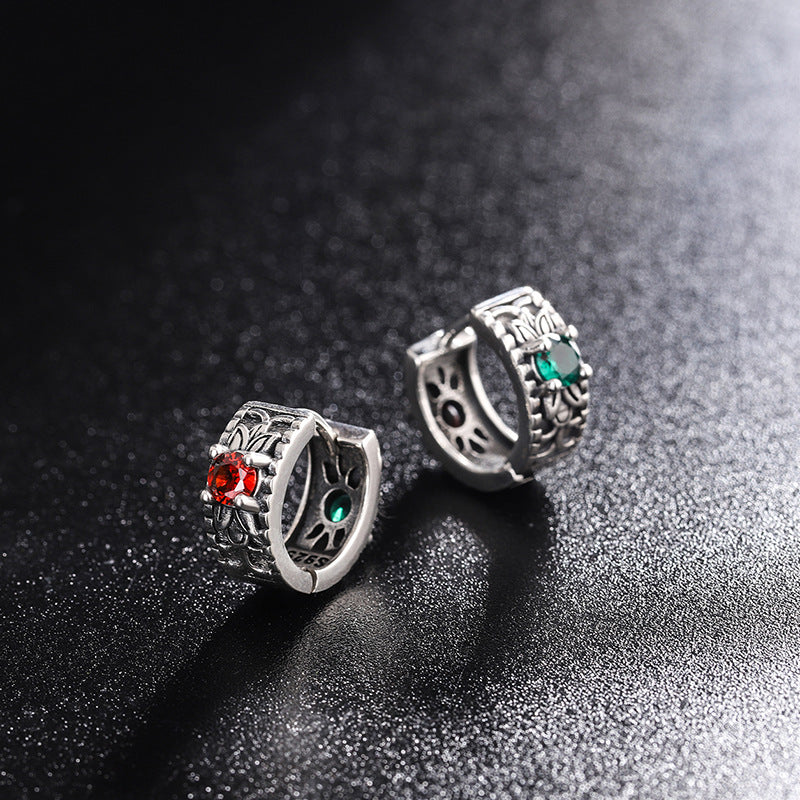 Garden Duality – 925 Sterling Silver Red & Green Zircon Reversible Vintage Earrings