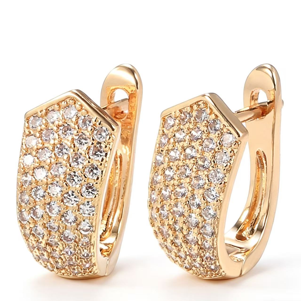 Gold Zircon Stud Earrings | Diamond-Cut Luxury Earrings for Women