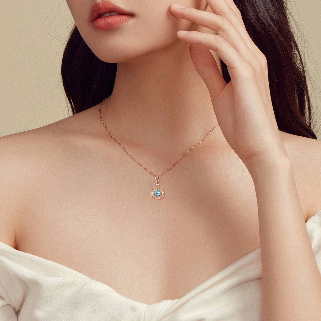 Natural Blue Topaz Geometric Triangle 925 Sterling Silver Luxury Necklace