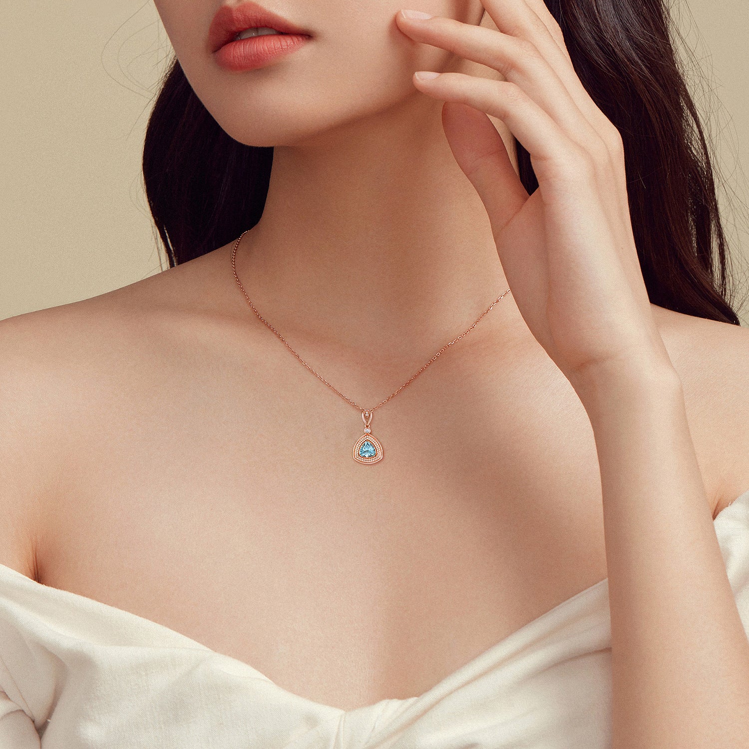 Natural Blue Topaz Geometric Triangle 925 Sterling Silver Luxury Necklace