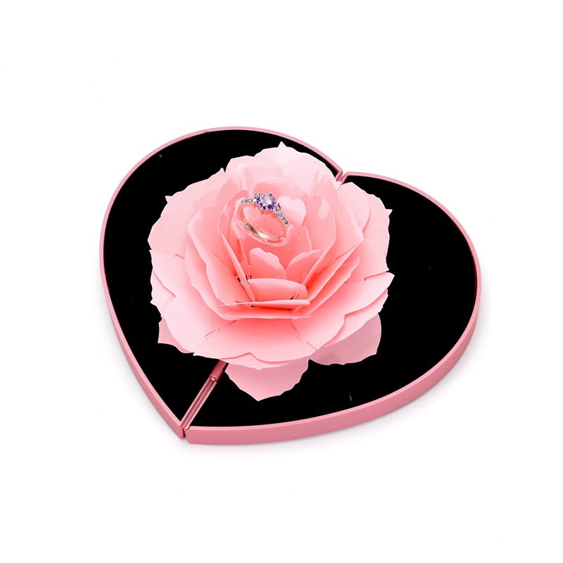Luxury 3D Rose Heart Rotating Ring Gift Box – Elegant Jewelry Presentation
