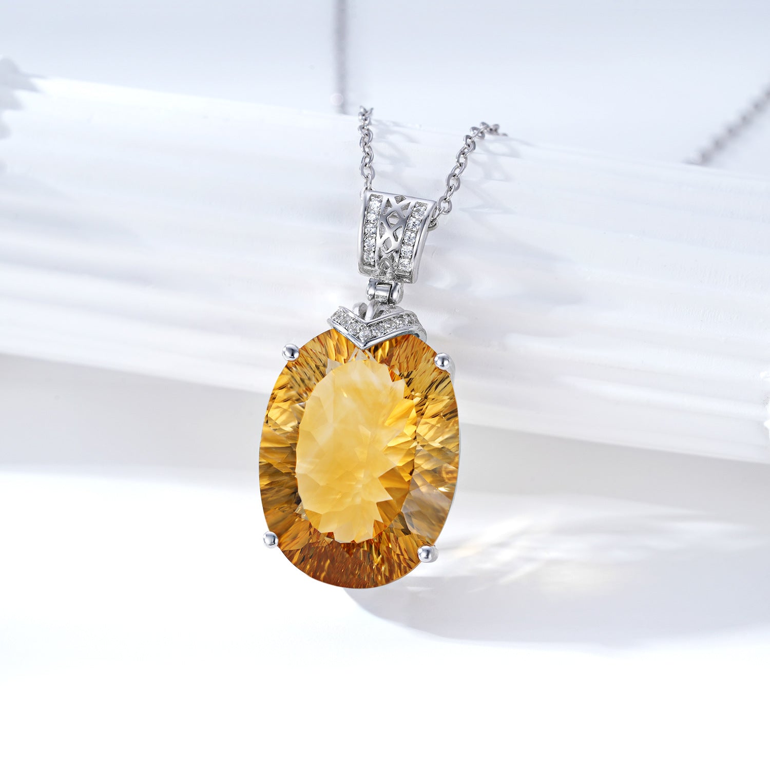 Natural Topaz Crystal Geometric Pendant 925 Sterling Silver Luxury Necklace