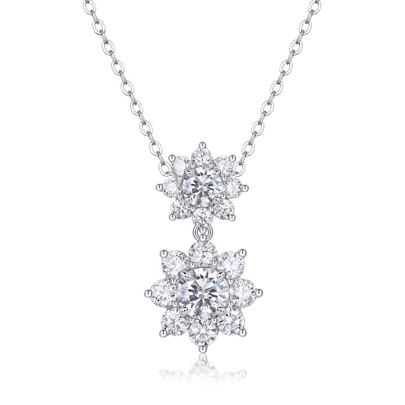 Moissanite Flower Pendant Necklace – Platinum-Plated Sterling Silver