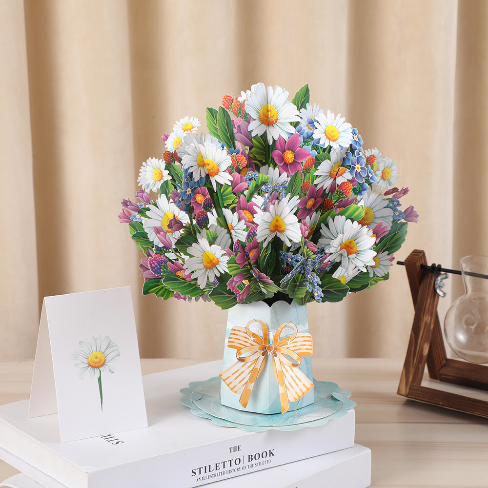 Luxury 3D Floral Bouquet Greeting Card — Botanical Stereoscopic Design