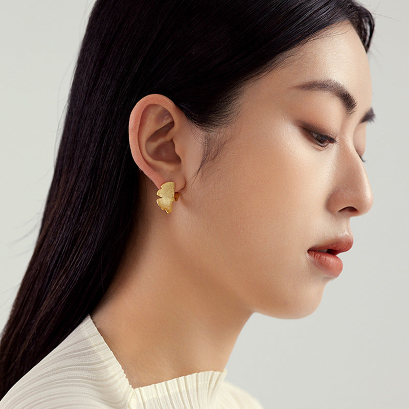 925 Sterling Silver Ginkgo Leaf Stud Earrings | 14K Gold Plated Luxury Jewelry for Women