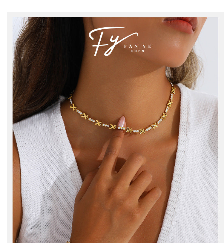 X Diamond Necklace & Bracelet Set — Sparkling Luxury