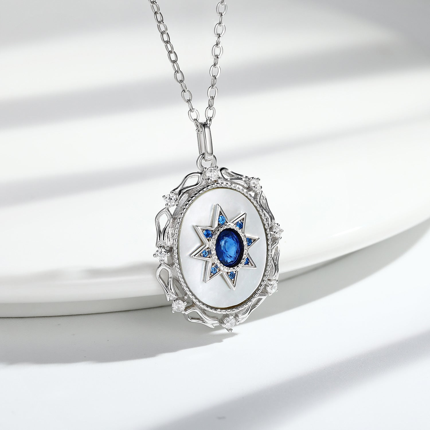 925 Sterling Silver Natural Sapphire Platinum Gold Luxury Pendant Necklace