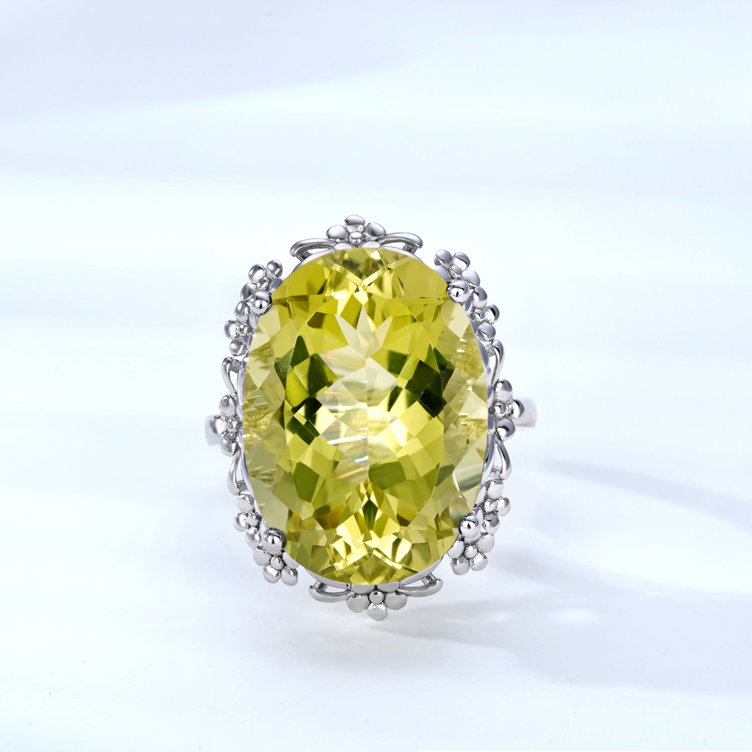 Natural Citrine Lemon Crystal 16x22mm Geometric 925 Sterling Silver Luxury Ring