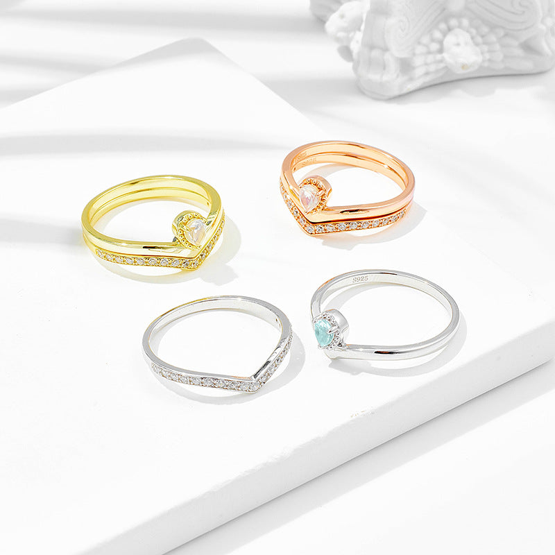 Golden Moonstone V-Shape Drop Ring | S925 Silver & 14K Gold
