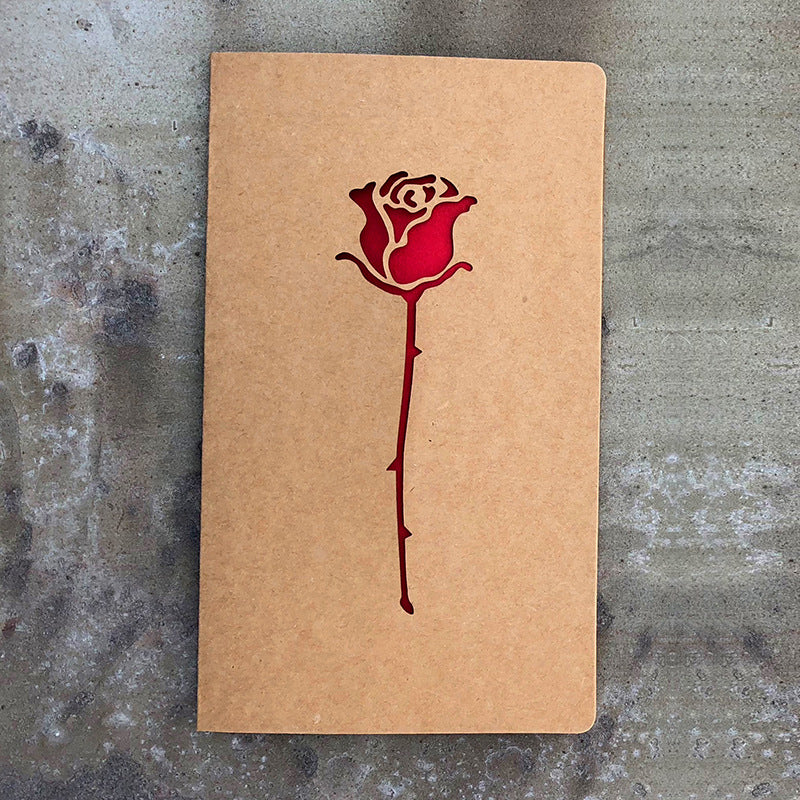 Vintage Kraft Paper Laser-Cut Love Greeting Card — Hollow Floral Design