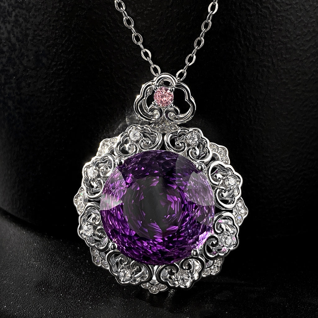 Vintage Geometric Natural Amethyst Crystal 925 Silver O-Chain Luxury Necklace