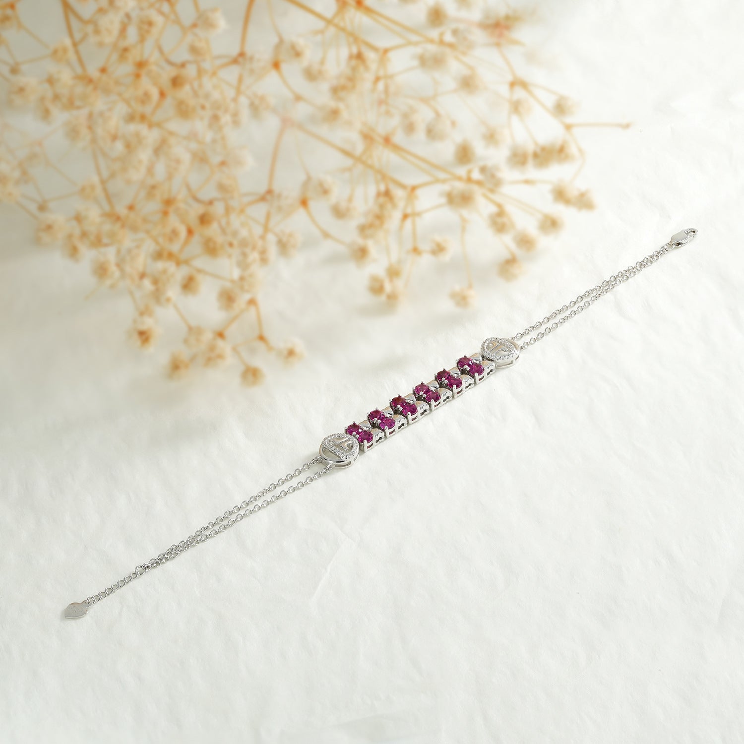 Natural Purple Garnet Heart Design 925 Sterling Silver Light Luxury Bracelet