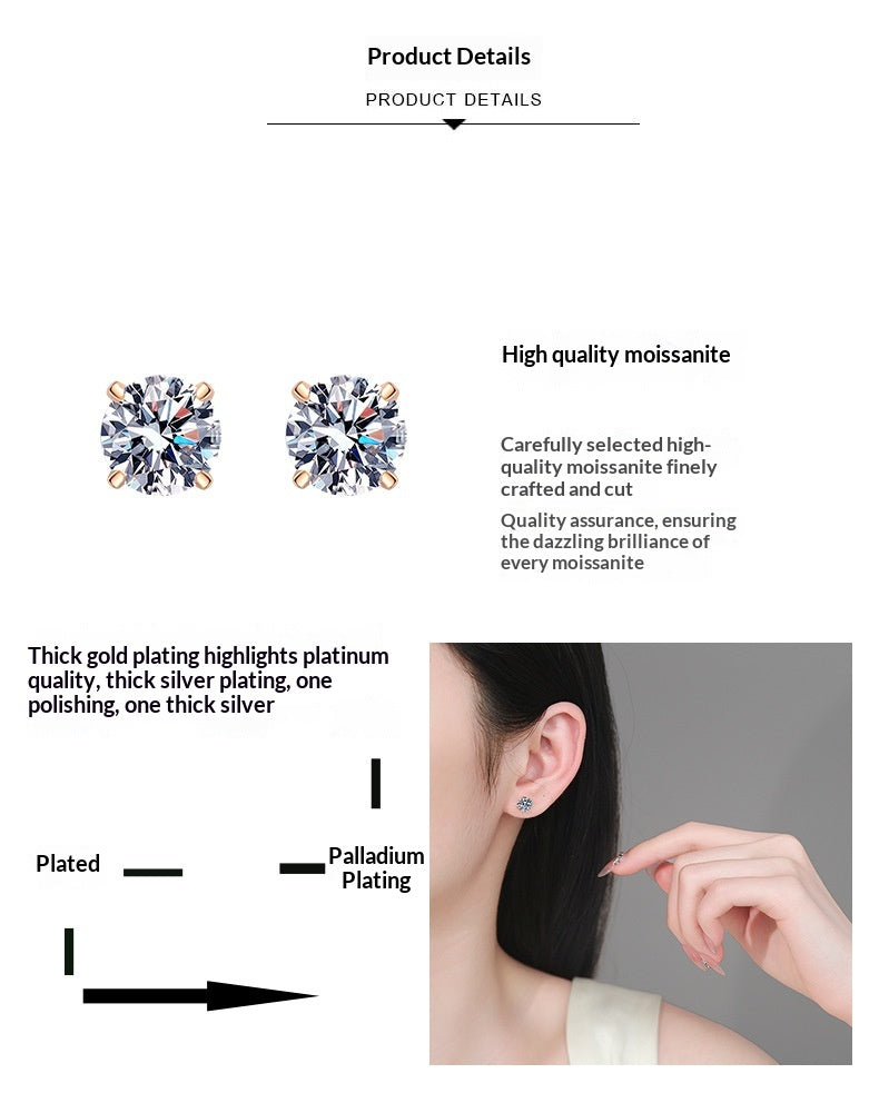 925 Sterling Silver Four-Claw Moissanite & Zircon Earrings | Luxury Style