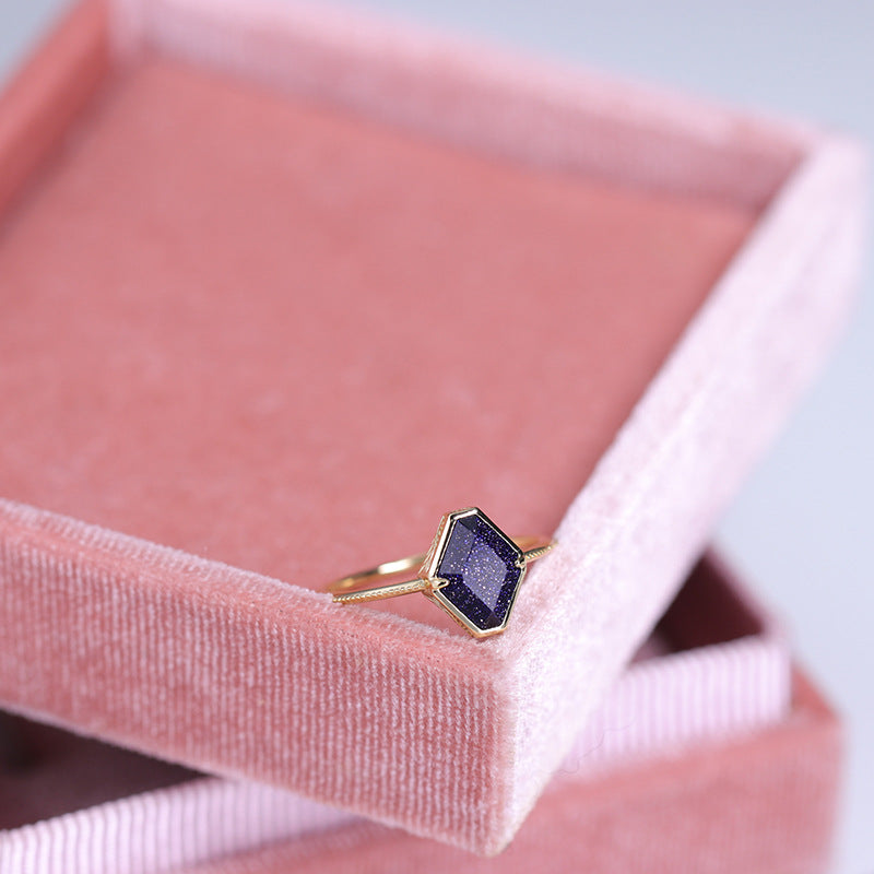 Blue Emerald Geometric Silver Ring | Luxury Women's Jewelry