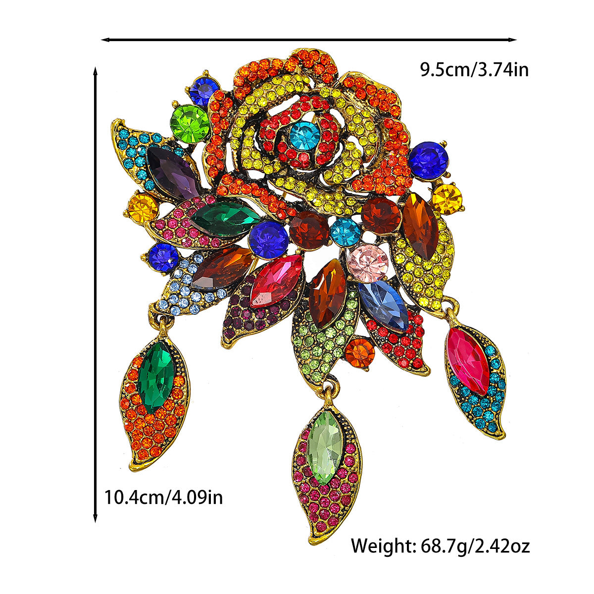 Luxury Diamond Flower Brooch | Full Crystal Rose Pin | 5 Colours