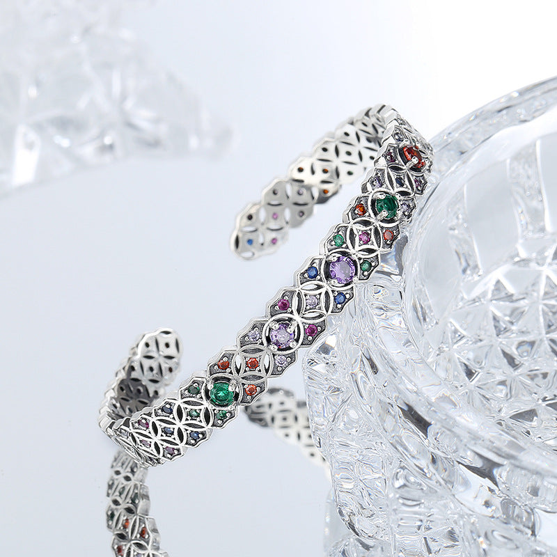 925 Silver Minority Totem Retro Hollow Pattern Luxury Bracelet