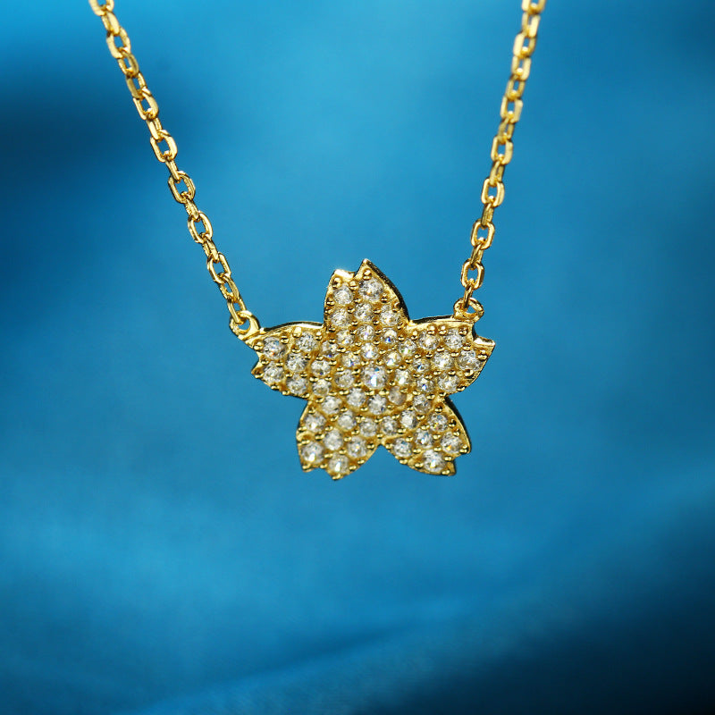 Cherry Blossom – Sterling Silver Full Pavé Flower Luxury Necklace