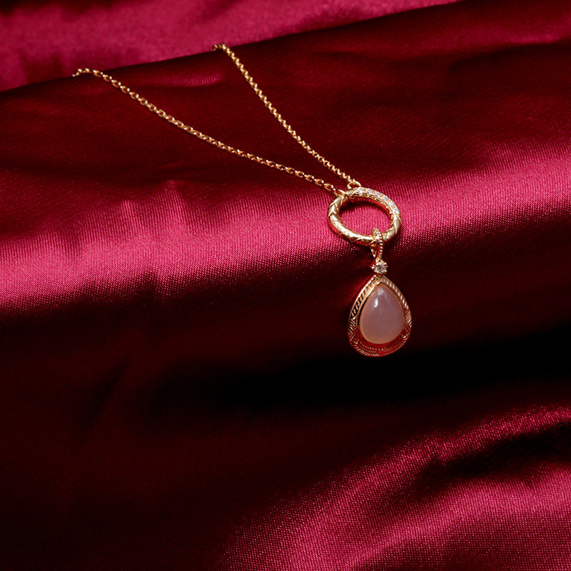 Natural Orange Moonstone Pendant | 925 Silver & Geometric Luxury
