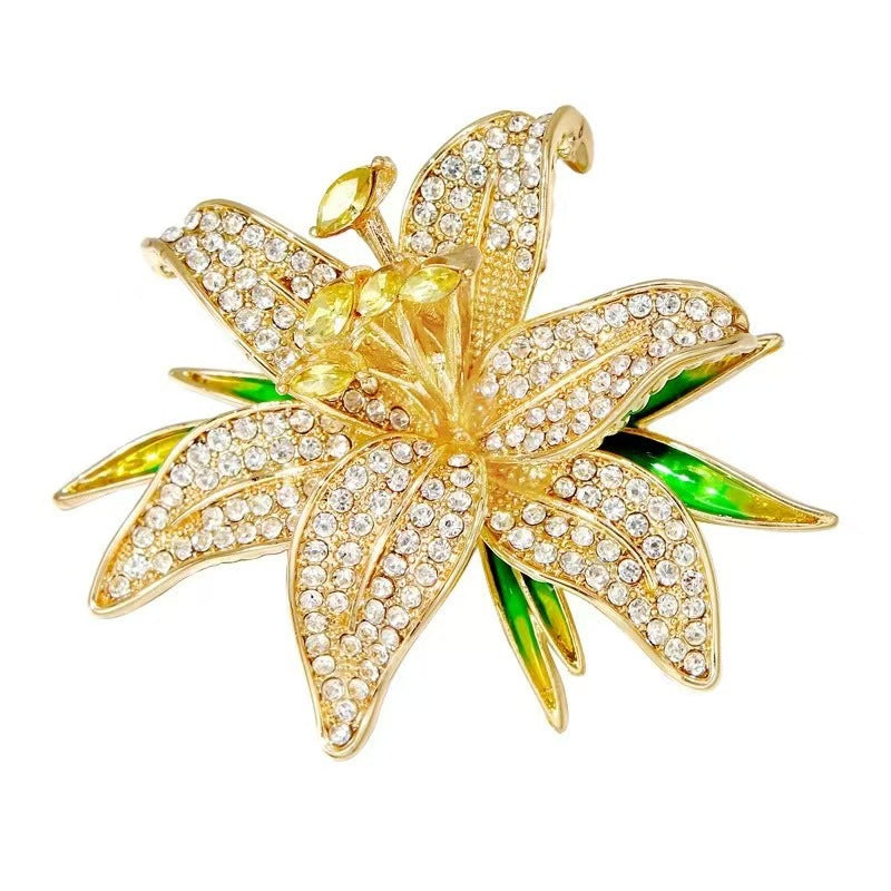 Full Diamond Lily Brooch | Elegant Luxury Women's Collar Pin