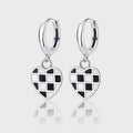 Checkered Heart – 925 Sterling Silver Black & White Oil Drop Heart Luxury Earrings