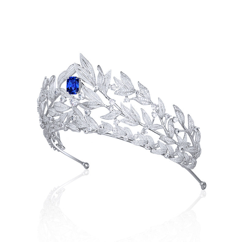 Sapphire Blue Zircon Bridal Crown — AAA Wedding Headdress
