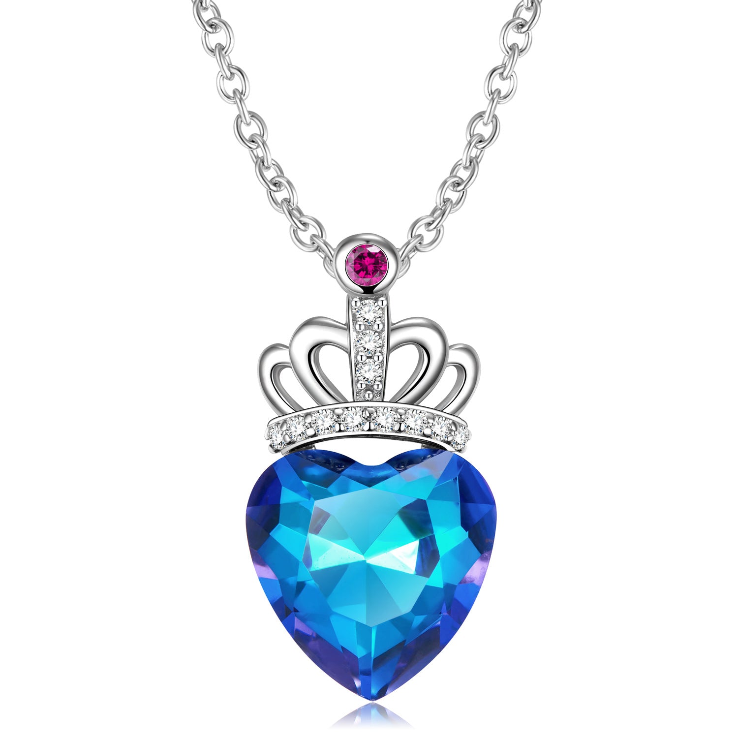 Blue Light Peach Heart Crown 925 Sterling Silver Electroplated Luxury Necklace