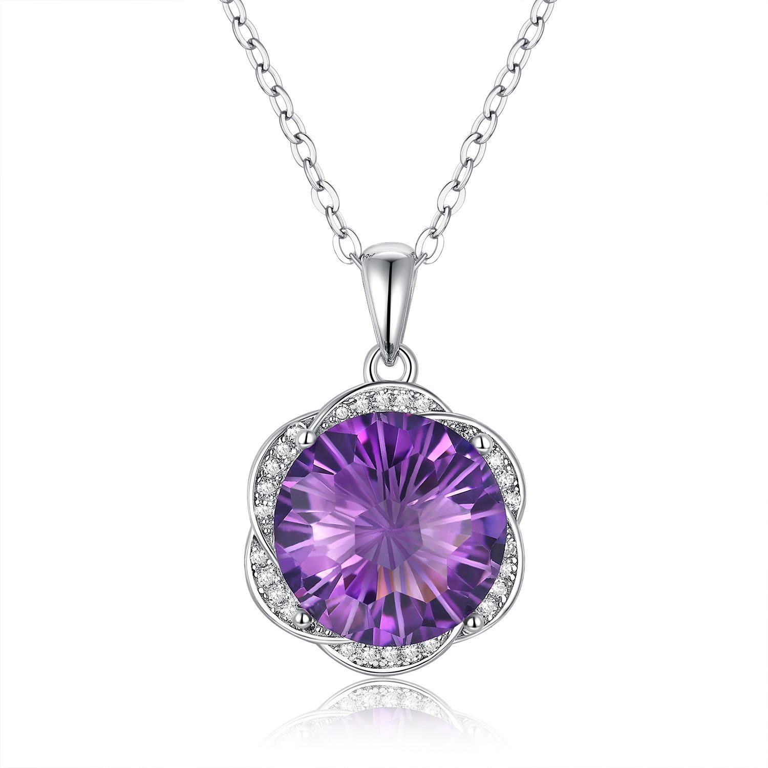 Natural Amethyst Flower Design 925 Silver Luxury Pendant Necklace