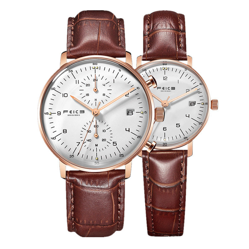 Luxury Couple Watch Set — Japanese Movement & Leather Strap