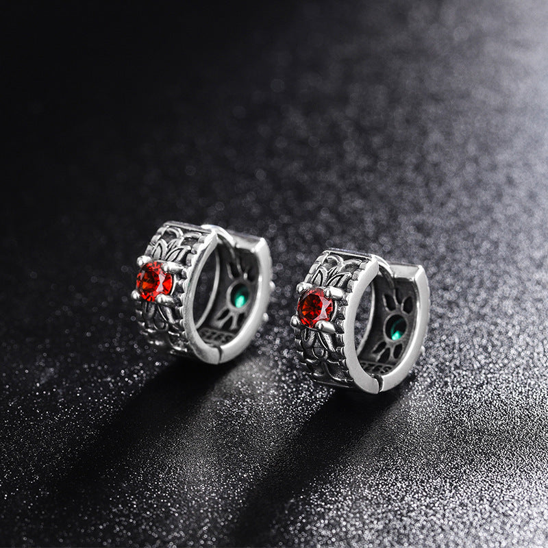 Garden Duality – 925 Sterling Silver Red & Green Zircon Reversible Vintage Earrings